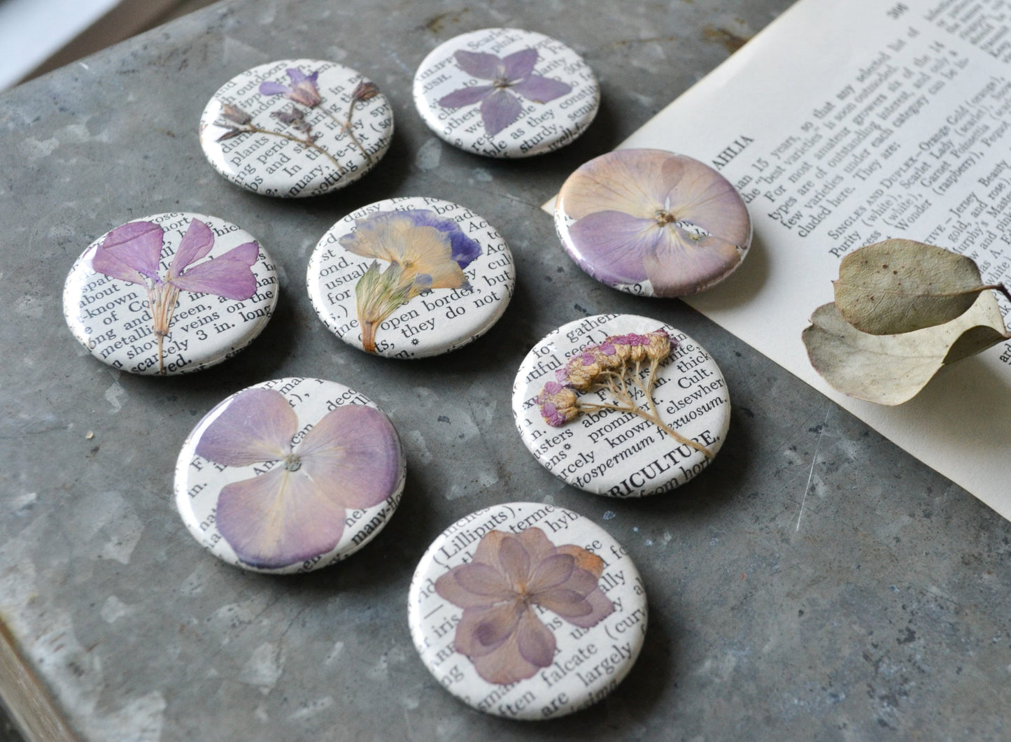 Set of Real Pressed Flower Magnets - Purple & Pink Tones