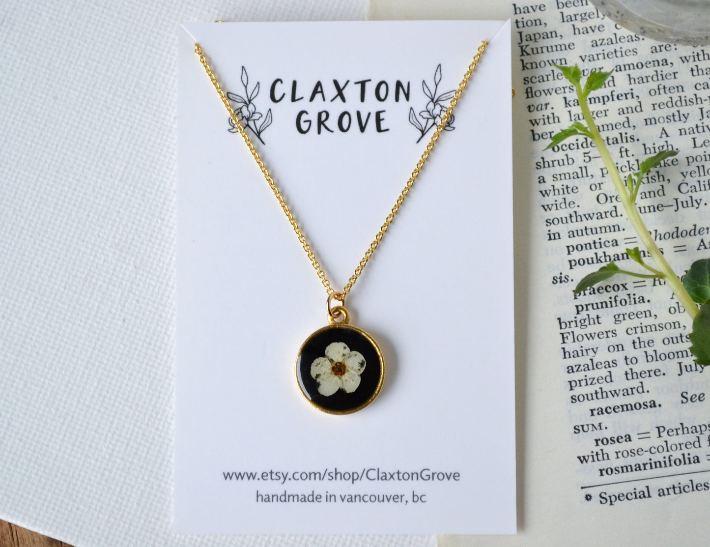 Pressed White Spirea Flower Necklace