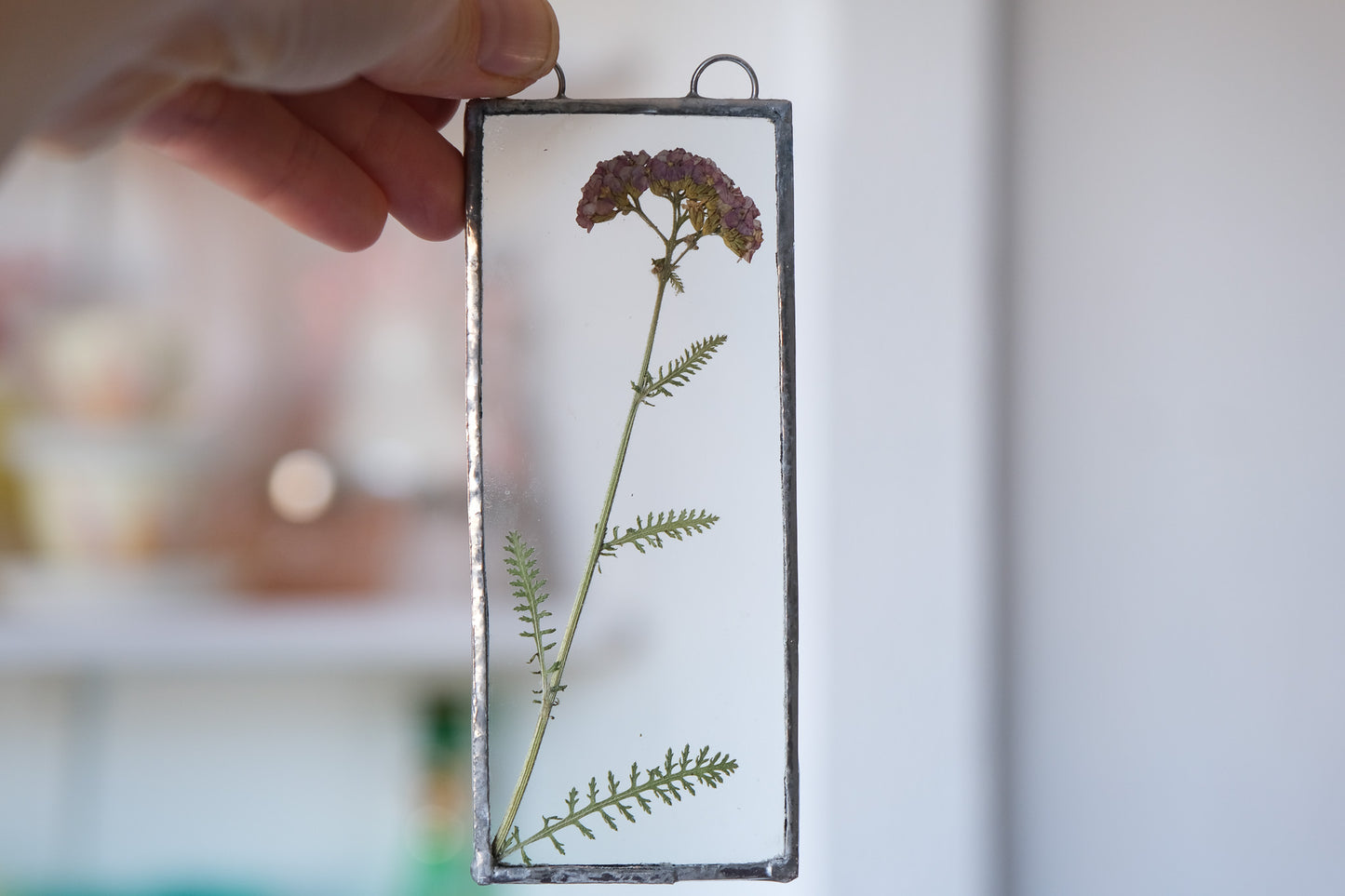 Pink Yarrow Stained Glass Ornament