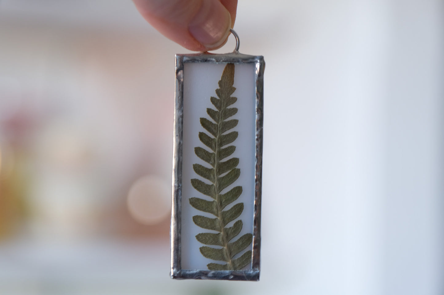 Fern with Opaque White Back Stained Glass Ornament