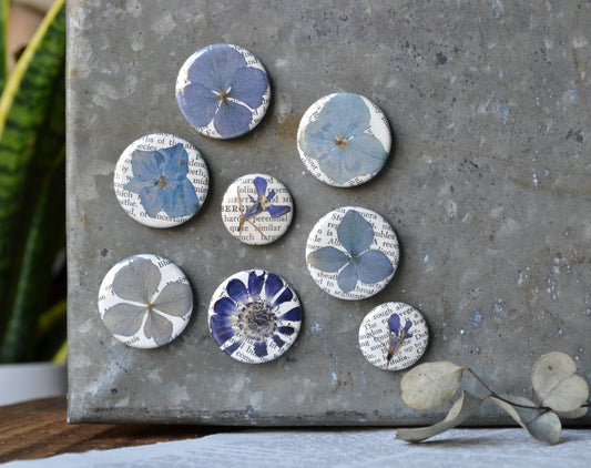 Real Pressed Flower Magnets - Blue Shades