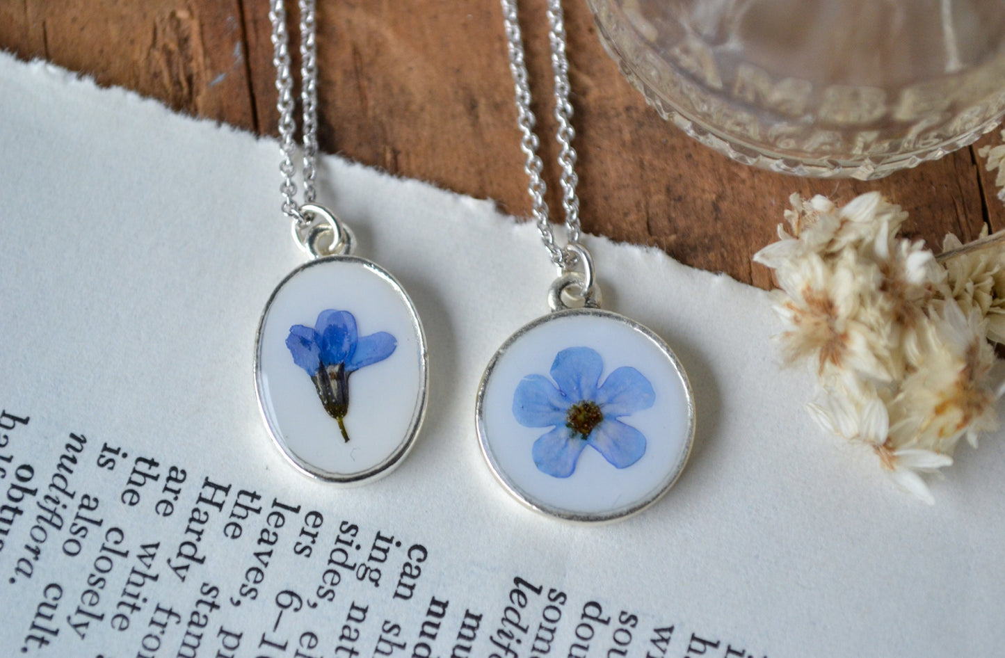 Delicate Forget Me Not Pressed Flower Necklace