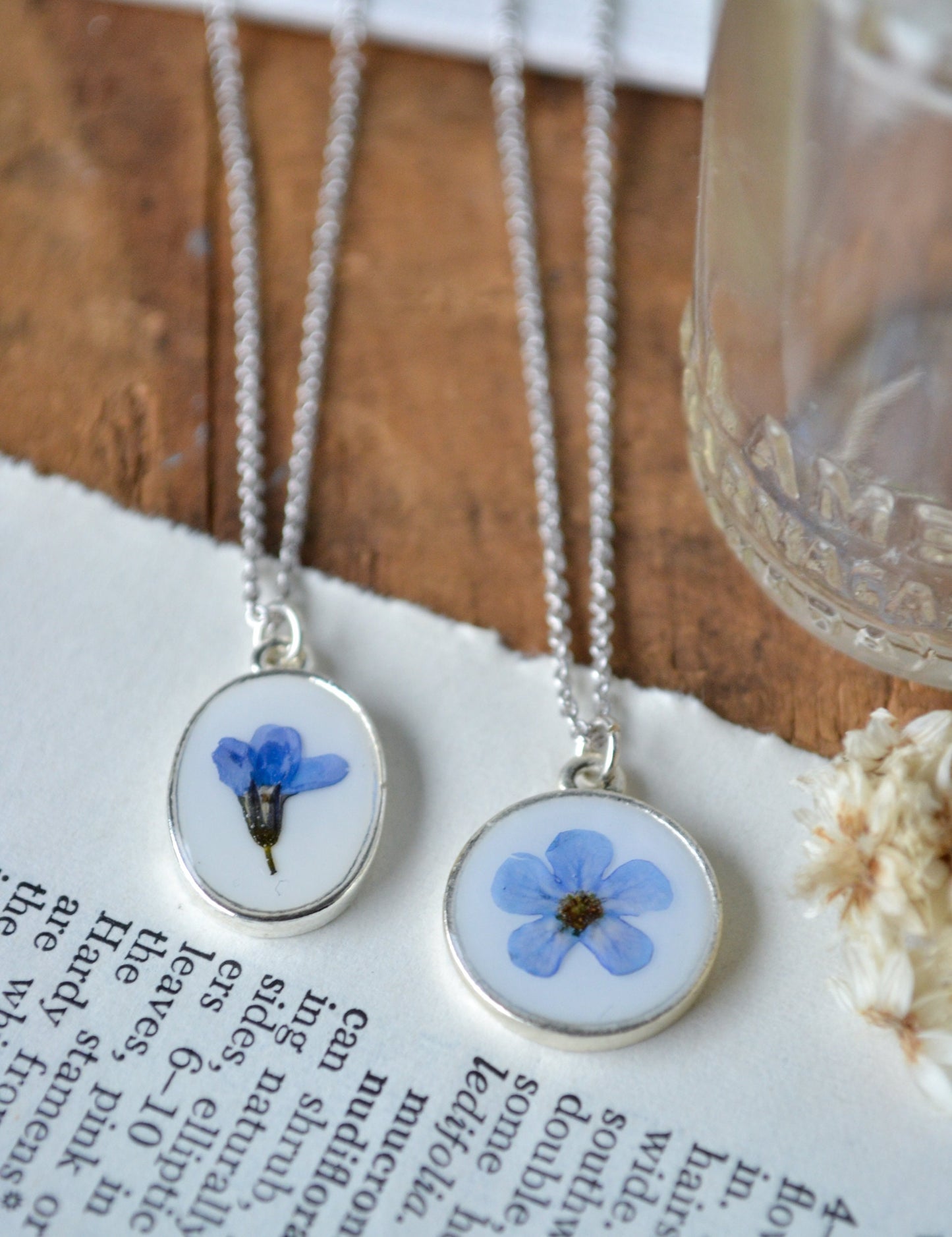 Delicate Forget Me Not Pressed Flower Necklace