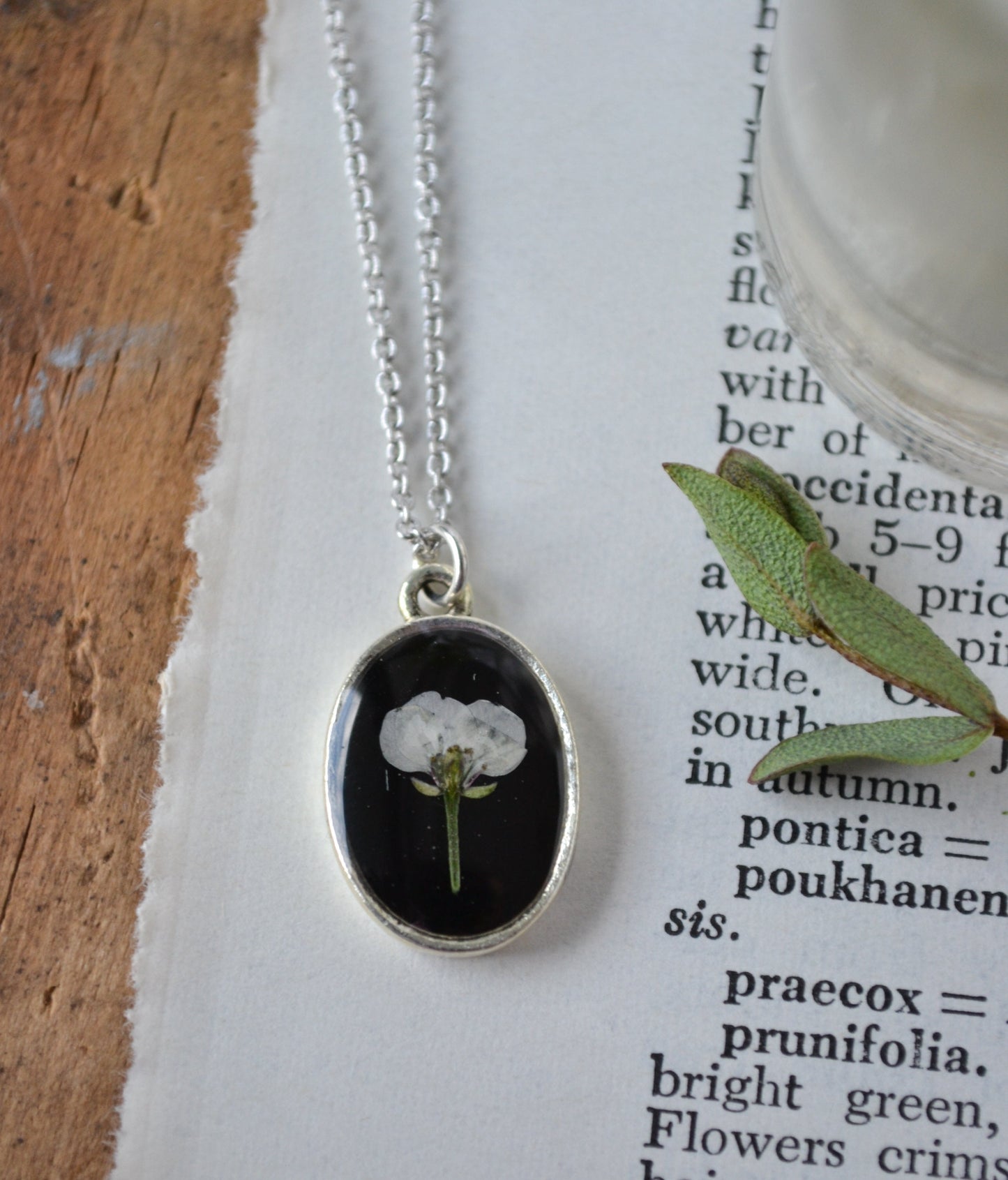 White Alyssum Pressed Flower Necklace