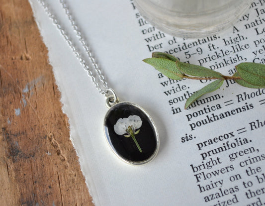 White Alyssum Pressed Flower Necklace