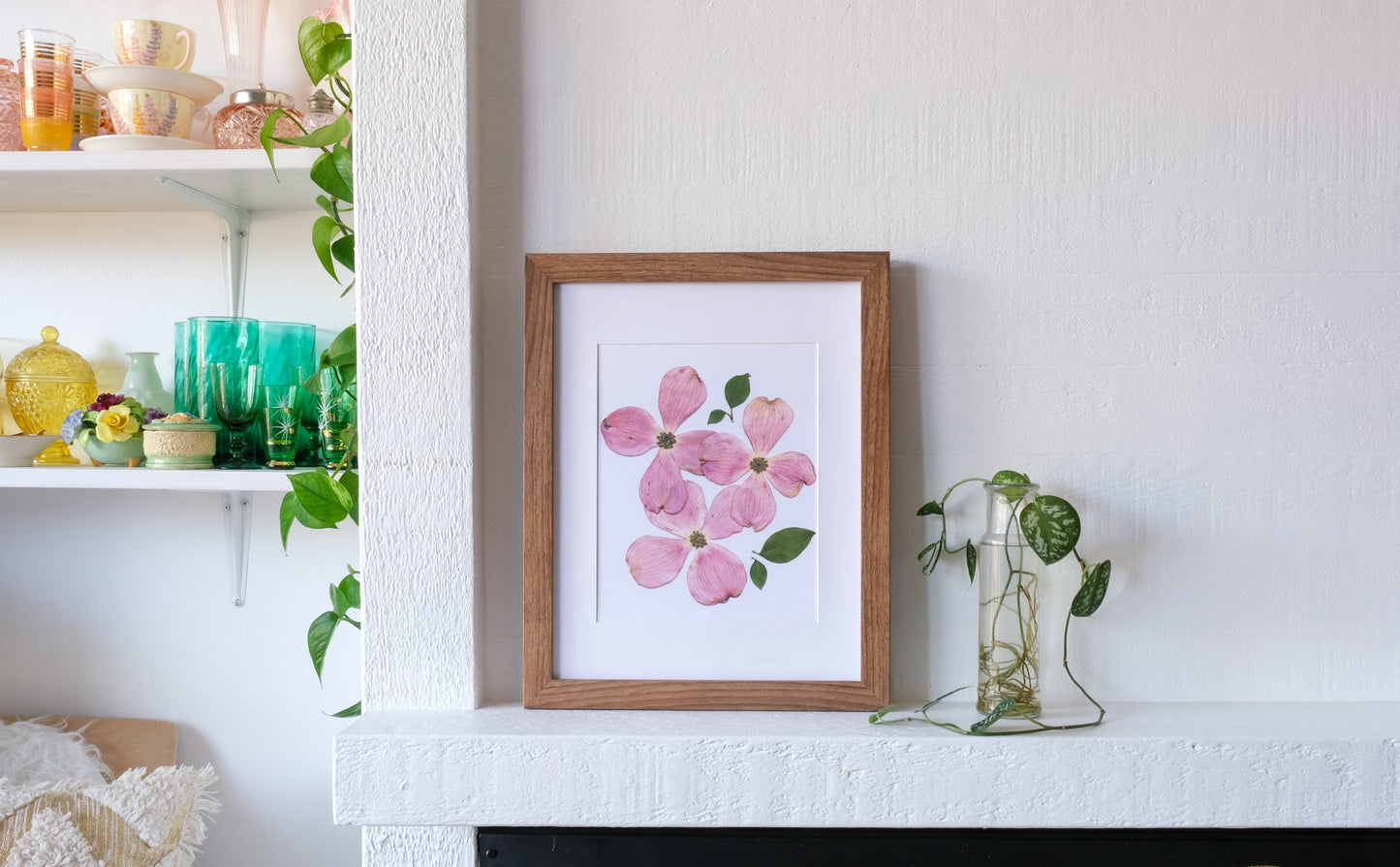 Pink Dogwood Pressed Flower Art Print | 8x10